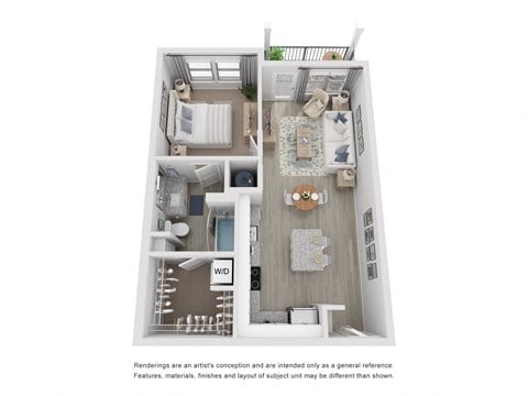 Floor plan for 1 bed, 1 bath, 682 sqft